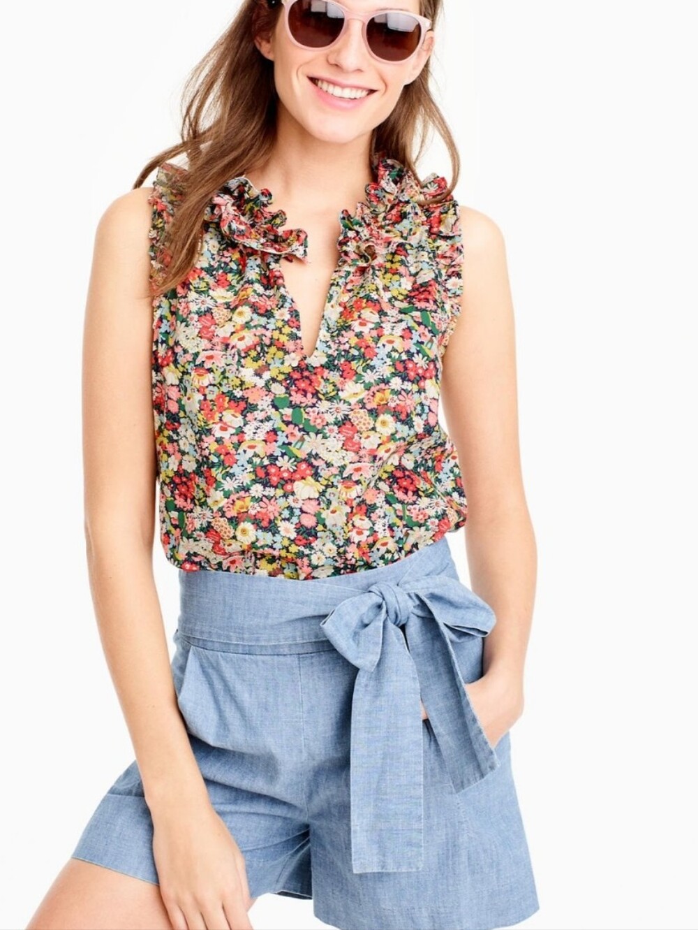 J. Crew Liberty Art Fabric Thorpe Floral Ruffle Sleeveless Blouse - Picture 13 of 13